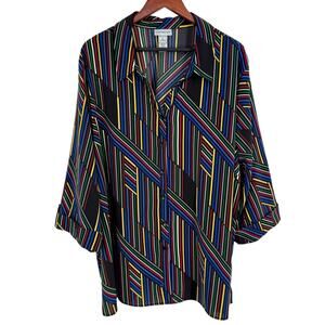 Catherines Plus Size 4X 30/32W Colorful Blouse Shirt Top Business Formal Artsy
